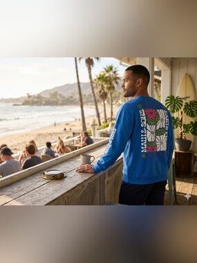 MAUI & SONS Blue "Earth First" Graphic Fleece Sweatshirt XL